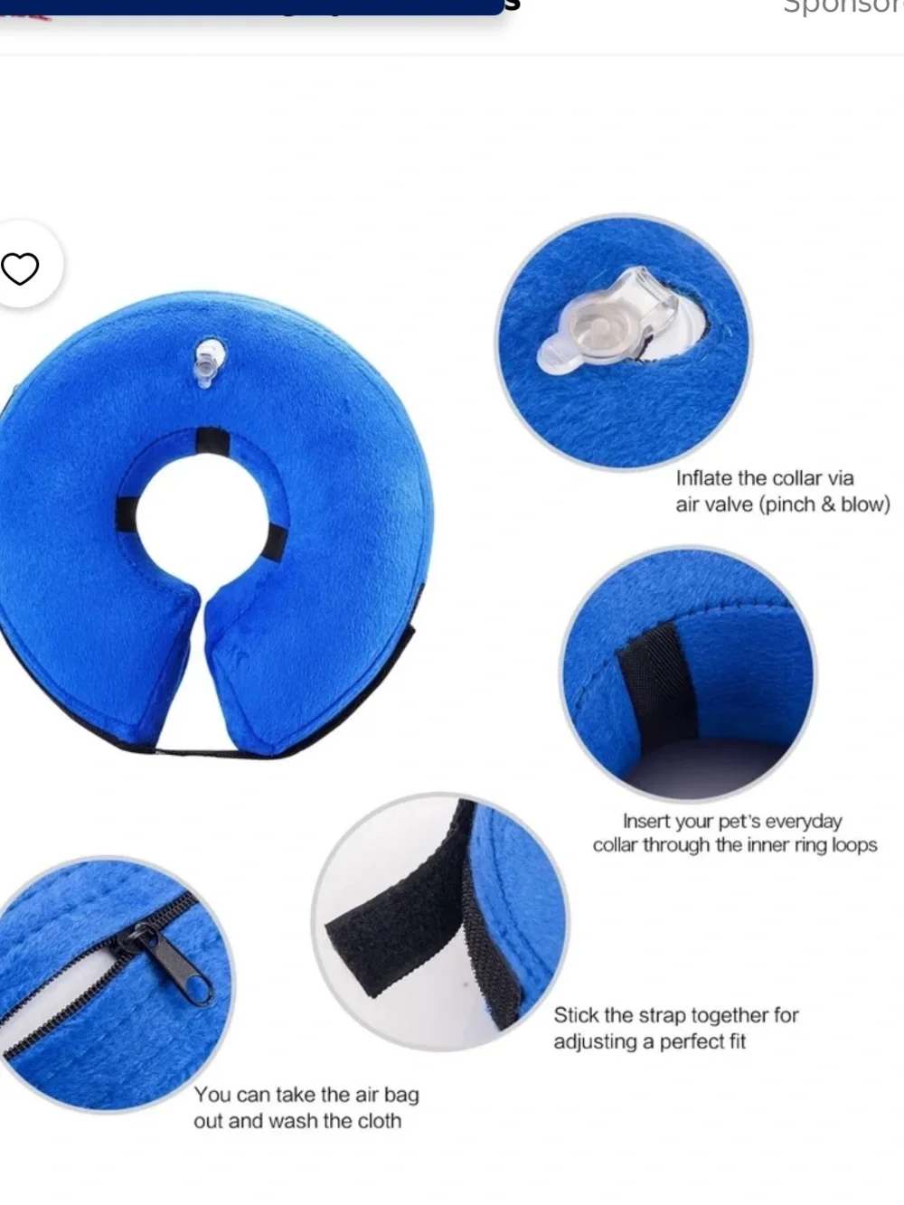 Bencmate inflatable dog collar for use after surgery, injury. Various sizes.
